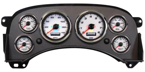 Gauge Kit - Performance II - Analog - Fuel Level / Oil Pressure / Water Temperature / Voltmeter / Tachometer / Speedometer - White Face - GM Fullsize Truck 1999-2006 - Kit