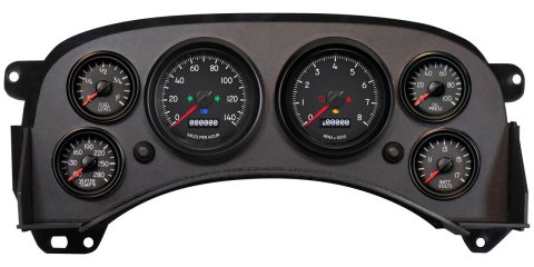 Gauge Kit - Aviator - Analog - Fuel Level / Oil Pressure / Water Temperature / Voltmeter / Tachometer / Speedometer - Black Face - GM Fullsize Truck 1999-2006 - Kit