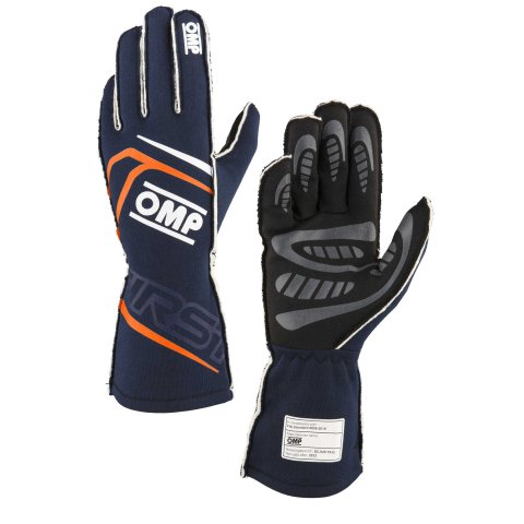 Driving Gloves - First - FIA Approved - Single Layer - Fire Retardant Fabric - Navy Blue / Fluorescent Orange - Small - Pair