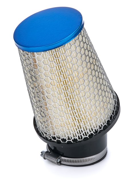 Air Filter Element - Conical - 4.25 Base Diameter - 3.06 in Top Diameter - 5 in Tall - Wire Mesh Included - Paper - Gray - Blue End Cap - Quarter Midget - Each