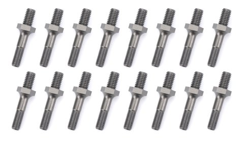 Rocker Arm Stud - 7/16-14 in Base Thread - 3/8-24 in Top Thread - 1.750 in Effective Stud Length - Steel - Black Oxide - Small Block Chevy - Set of 16