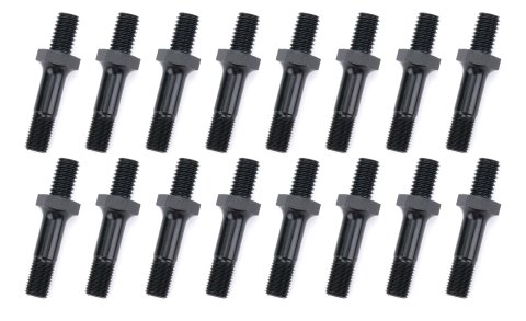 Rocker Arm Stud - 7/16-14 in Base Thread - 7/16-20 in Top Thread - 1.775 in Effective Stud Length - Steel - Black Oxide - Small Block Chevy - Set of 16