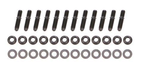 Header Stud - 3/8-16 and 3/8-24 in Thread - 1.675 in Long - Nuts Included - Broached - Small Journal - Steel - Black Oxide - Small Block Chevy - Set of 12