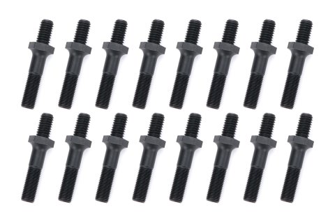 Rocker Arm Stud - 7/16-14 in Base Thread - 3/8-24 in Top Thread - 1.900 in Effective Stud Length - Steel - Black Oxide - Small Block Chevy - Set of 16