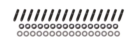 Header Stud - 3/8-16 and 3/8-24 in Thread - 1.670 in Long - Nuts Included - Broached - Steel - Black Oxide - Big Block Chevy - Set of 16