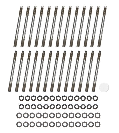 Cylinder Head Stud Kit - Custom Age - 12 Point Nuts - Steel - Black Oxide - Dodge Cummins - Kit