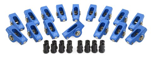 Rocker Arm - 7/16 in Stud Mount - 1.50 Ratio - Full Roller - Aluminum - Blue Anodized - Small Block Chevy - Set of 16