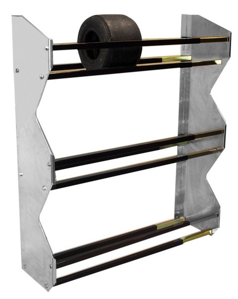Tire Rack - Wall Mount - 3 Tier - 48 x 13 in - Aluminum / Steel - Black Powder Coat / Natural - Kart Tires - Each