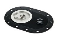 Fuel Cell Filler Plate - Aircraft Cap - 4 x 6 in Oval - 12-Bolt Flange - 12 AN Vent - Aluminum - Black Anodized - Each