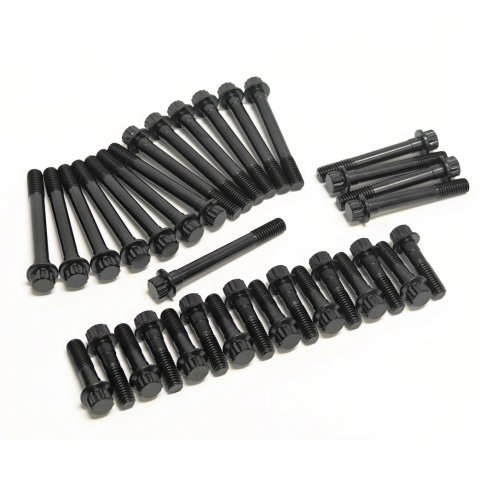Cylinder Head Bolt Kit - 12 Point Head - 0.125 in Longer - Chromoly - Black Oxide - Small Block Chevy - Kit