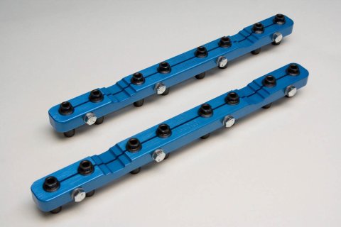 Rocker Arm Stud Girdle - Solid Bar - 7/16-20 in Thread Studs - Aluminum - Blue Anodized - Small Block Ford - Kit
