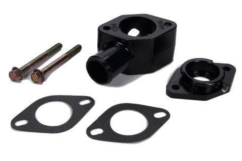 Water Neck - 90 Degree - 1-1/2 in ID Hose - Gasket / Hardware Included - Aluminum - Black Anodized - Chevy V8 - Kit