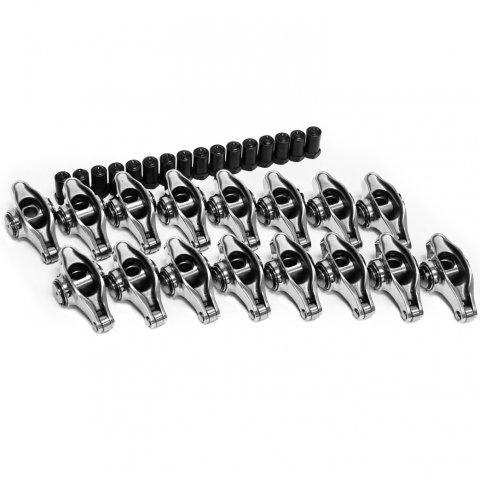 Rocker Arm - Elite Series - 7/16 in Stud Mount - 1.80 / 1.70 Ratio - Full Roller - Stainless - Small Block Ford - Set of 16