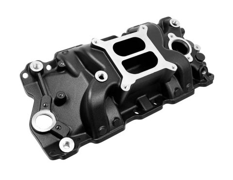 Intake Manifold - Typhoon - Square Bore - Dual Plane - Rectangle Port - Aluminum - Black Paint - Small Block Chevy - Each