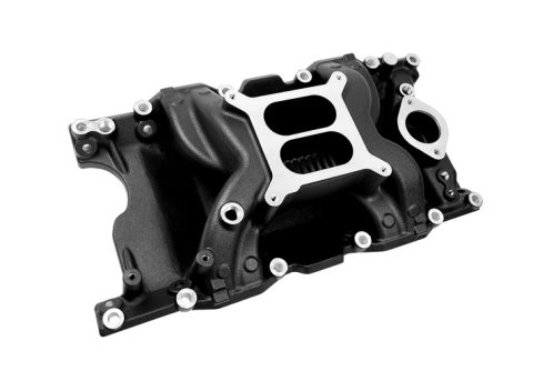 Intake Manifold - Crosswind - Square Bore - Dual Plane - Rectangle Port - Aluminum - Black Paint - Small Block Mopar - Each