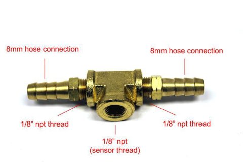 Fitting - Adapter Tee - 8 mm Hose Barb x 8 mm Hose Barb x 1/8 in NPT Female - Brass - Natural - Each