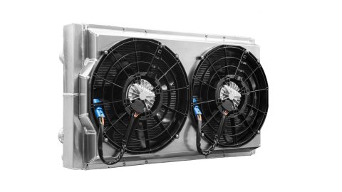 Radiator and Fan - Drift - 31.5 in W x 18.5 in H x 6.05 in D - Dual Fans - Dual Pass - Passenger Side Inlet - Passenger Side Outlet - Aluminum - Natur