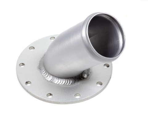 Fuel Cell Filler Neck - Flat Mount - 45 Degree 2-1/4 in OD Neck - 4-1/2 in 10-Bolt Circle - Steel - Natural - Each