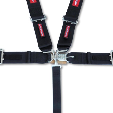 Harness - 5 Point - Latch and Link - SFI 16.1 - 50 in Length - Pull Down Adjust - Bolt-In / Wrap Around - Individual Harness - Black - Kit