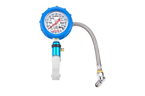 Tire Inflator and Gauge - 0-60 psi - Analog - Liquid Filled - 2-1/4 in Diameter - Silver Face - Each