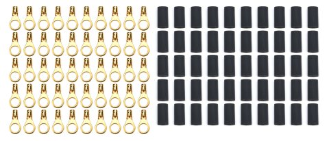 Ring Terminal - 10-8 Gauge Wire - 3/8 in Hole - Heat Shrink Included - Copper - Set of 50
