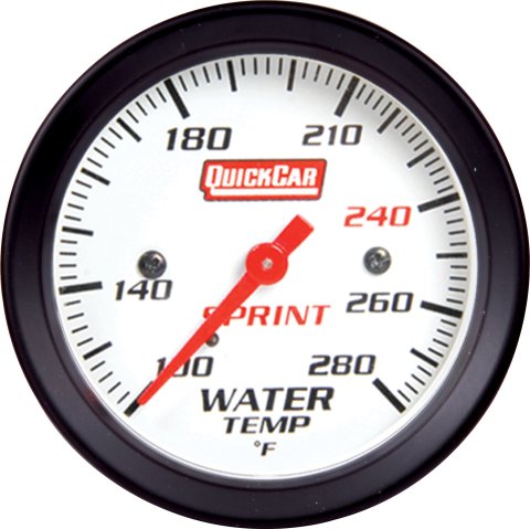 Water Temperature Gauge - Sprint - 100-280 Degree F - Mechanical - Analog - Full Sweep - 2-5/8 in Diameter - White Face - QuickCar Sprint Panels - Each