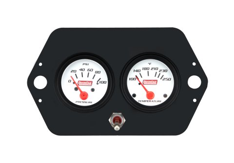 Gauge Panel Assembly - Sprint Panel - Oil Pressure / Water Temperature - Single Pole Switch - 2-1/16 in Diameter - White Face - Kit