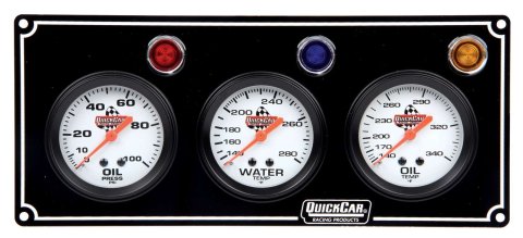 Gauge Panel Assembly - Oil Pressure / Oil Temperature / Water Temperature - 2-5/8 in Diameter - Silver Face - Warning Light - Kit