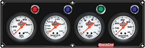 Gauge Panel Assembly - Legend Series - Plain Panel - Oil Pressure / Fuel Pressure / Water Temperature / Water Pressure - 2-5/8 in Diameter - White Face - Warning Light - Kit