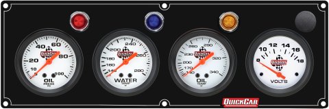 Gauge Panel Assembly - Legend Series - Plain Panel - Oil Pressure / Oil Temperature / Water Temperature / Voltmeter - 2-5/8 in Diameter - White Face - Warning Light - Kit