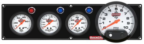 Gauge Panel Assembly - Legend Series - Plain Panel - Oil Pressure / Water Temperature / Water Pressure / 5 in Tachometer - 2-5/8 in Diameter - White Face - Warning Light - Kit