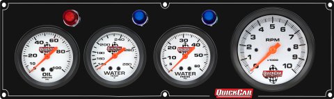 Gauge Panel Assembly - Legend Series - Plain Panel - Oil Pressure / Water Temperature / Water Pressure / 3-3/8 in Tachometer - 2-5/8 in Diameter - White Face - Warning Light - Kit