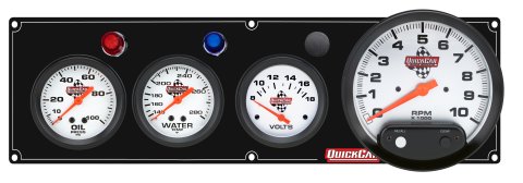 Gauge Panel Assembly - Legend Series - Plain Panel - Oil Pressure / Water Temperature / Voltmeter / 5 in Tachometer - 2-5/8 in Diameter - White Face - Warning Light - Kit