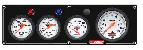 Gauge Panel Assembly - Legend Series - Plain Panel - Oil Pressure / Water Temperature / Voltmeter / 3-3/8 in Tachometer - 2-5/8 in Diameter - White Face - Warning Light - Kit