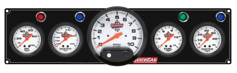 Gauge Panel Assembly - Legend Series - Plain Panel - Oil Pressure / Fuel Pressure / Water Temperature / Water Pressure / 5 in Tachometer - 2-5/8 in Diameter - White Face - Warning Light - Kit