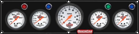 Gauge Panel Assembly - Legend Series - Plain Panel - Oil Pressure / Fuel Pressure / Water Temperature / Water Pressure / 3-3/8 in Tachometer - 2-5/8 in Diameter - White Face - Warning Light - Kit
