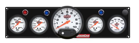 Gauge Panel Assembly - Legend Series - Plain Panel - Oil Pressure / Oil Temperature / Water Temperature / Voltmeter / 5 in Tachometer - 2-5/8 in Diameter - White Face - Warning Light - Kit