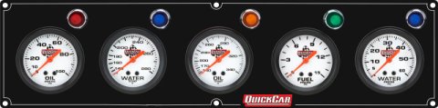 Gauge Panel Assembly - Legend Series - Plain Panel - Fuel Pressure / Oil Pressure / Oil Temperature / Water Temperature / Water Pressure - 2-5/8 in Diameter - White Face - Warning Light - Kit