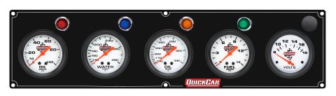 Gauge Panel Assembly - Legend Series - Plain Panel - Fuel Pressure / Oil Pressure / Oil Temperature / Water Temperature / Voltmeter - 2-5/8 in Diameter - White Face - Warning Light - Kit