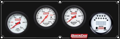 Gauge Panel Assembly - Extreme - Plain Panel - Oil Pressure / Water Temperature / Water Pressure / Tachometer - 2-5/8 in Diameter - White Face - Warning Light - Kit