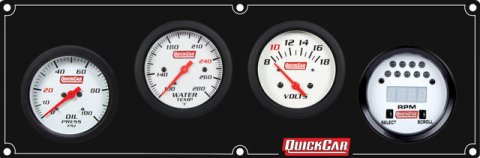 Gauge Panel Assembly - Extreme - Plain Panel - Oil Pressure / Water Temperature / Voltmeter / Tachometer - 2-5/8 in Diameter - White Face - Warning Light - Kit