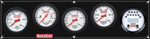 Gauge Panel Assembly - Extreme - Plain Panel - Fuel Pressure / Oil Pressure / Water Temperature / Water Pressure / Tachometer - 2-5/8 in Diameter - White Face - Warning Light - Kit