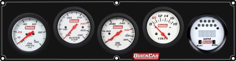 Gauge Panel Assembly - Extreme - Plain Panel - Oil Pressure / Oil Temperature / Water Temperature / Voltmeter / Tachometer - 2-5/8 in Diameter - White Face - Warning Light - Kit
