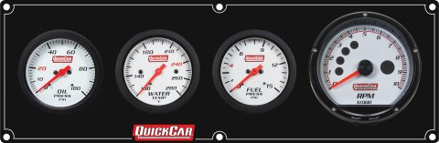 Gauge Panel Assembly - Extreme - Plain Panel - Fuel Pressure / Oil Pressure / Water Temperature / Tachometer - 2-5/8 in Diameter - White Face - Warning Light - Kit