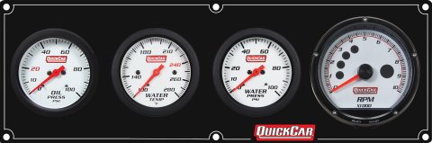 Gauge Panel Assembly - Extreme - Plain Panel - Oil Pressure / Water Temperature / Water Pressure / Tachometer - 2-5/8 in Diameter - White Face - Warning Light - Kit