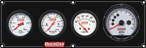Gauge Panel Assembly - Extreme - Plain Panel - Oil Pressure / Water Temperature / Voltmeter / Tachometer - 2-5/8 in Diameter - White Face - Warning Light - Kit