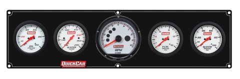 Gauge Panel Assembly - Extreme - Plain Panel - Fuel Pressure / Oil Pressure / Water Temperature / Water Pressure / Tachometer - 2-5/8 in Diameter - White Face - Warning Light - Kit