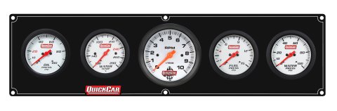 Gauge Panel Assembly - Extreme - Plain Panel - Fuel Pressure / Oil Pressure / Water Temperature / Water Pressure / 3-3/8 in Tachometer - 2-5/8 in Diameter - White Face - Warning Light - Kit