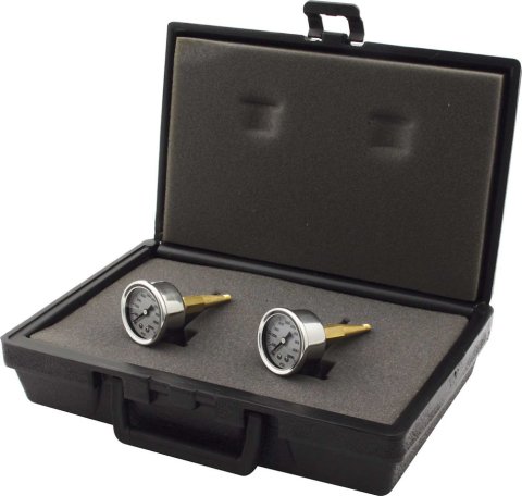 Brake Pressure Gauge - 0-1000 psi - Mechanical - Analog - Dual Gauges - Full Sweep - 1-1/2 in Diameter - 1/8 in NPT - White Face - Case Included - Kit