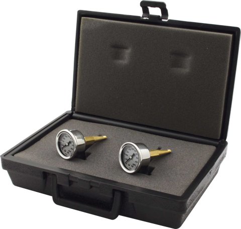Brake Pressure Gauge - 0-1000 psi - Mechanical - Analog - Dual Gauges - Full Sweep - 1-1/2 in Diameter - 10 mm-1.50 Thread - White Face - Case Included - Kit